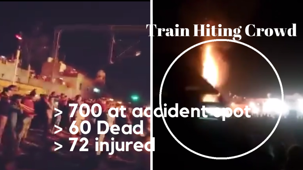 60 Dead - 72 injured 700 at accident spot-As Train Hits Crowd Watching Ravan-Burning In Punjab at Jaura Phatak