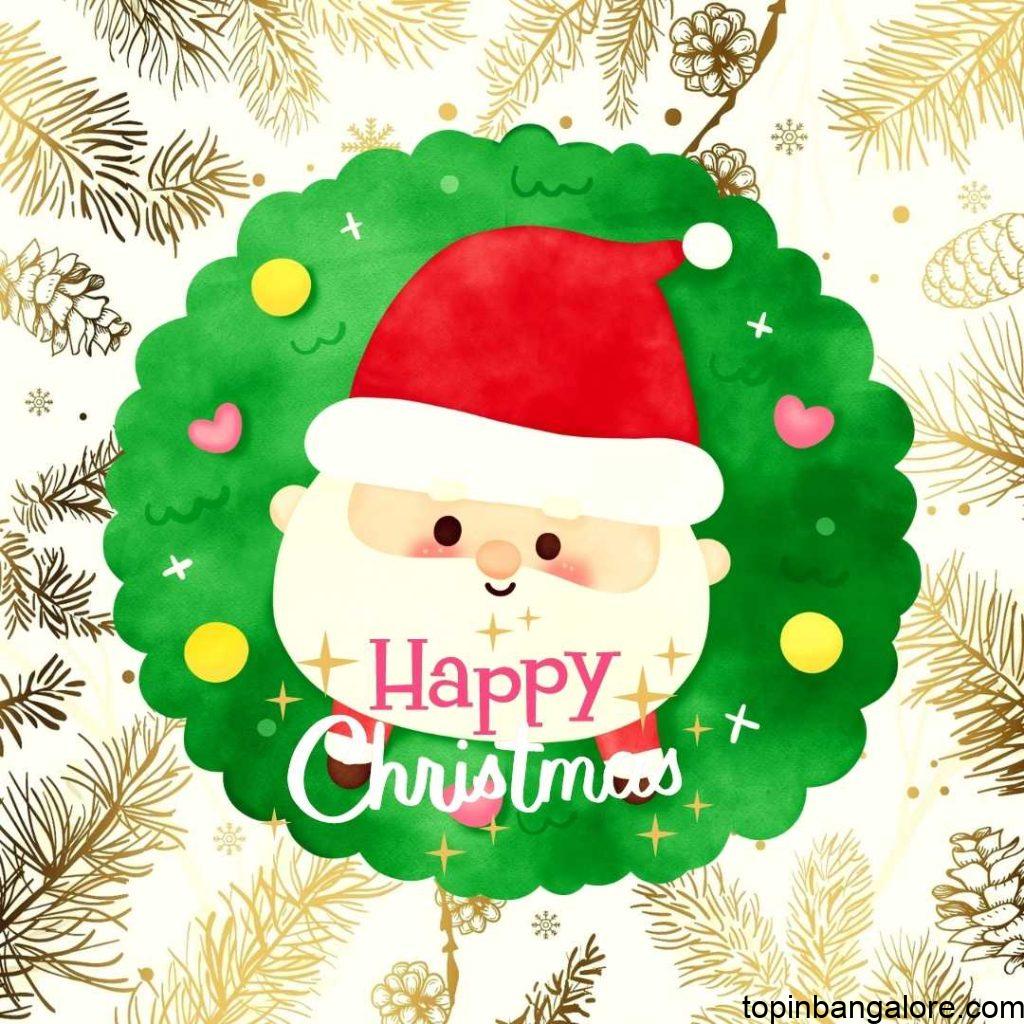 Happy christmas banner with santa bold face in center of image and green color backround decoration.