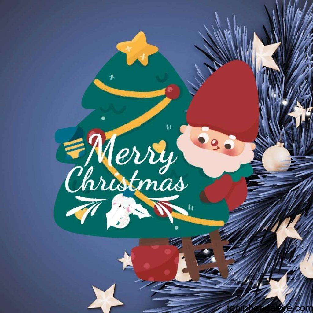This beautiful merry christmas image includes santa clothes with cristmas tree and banner.