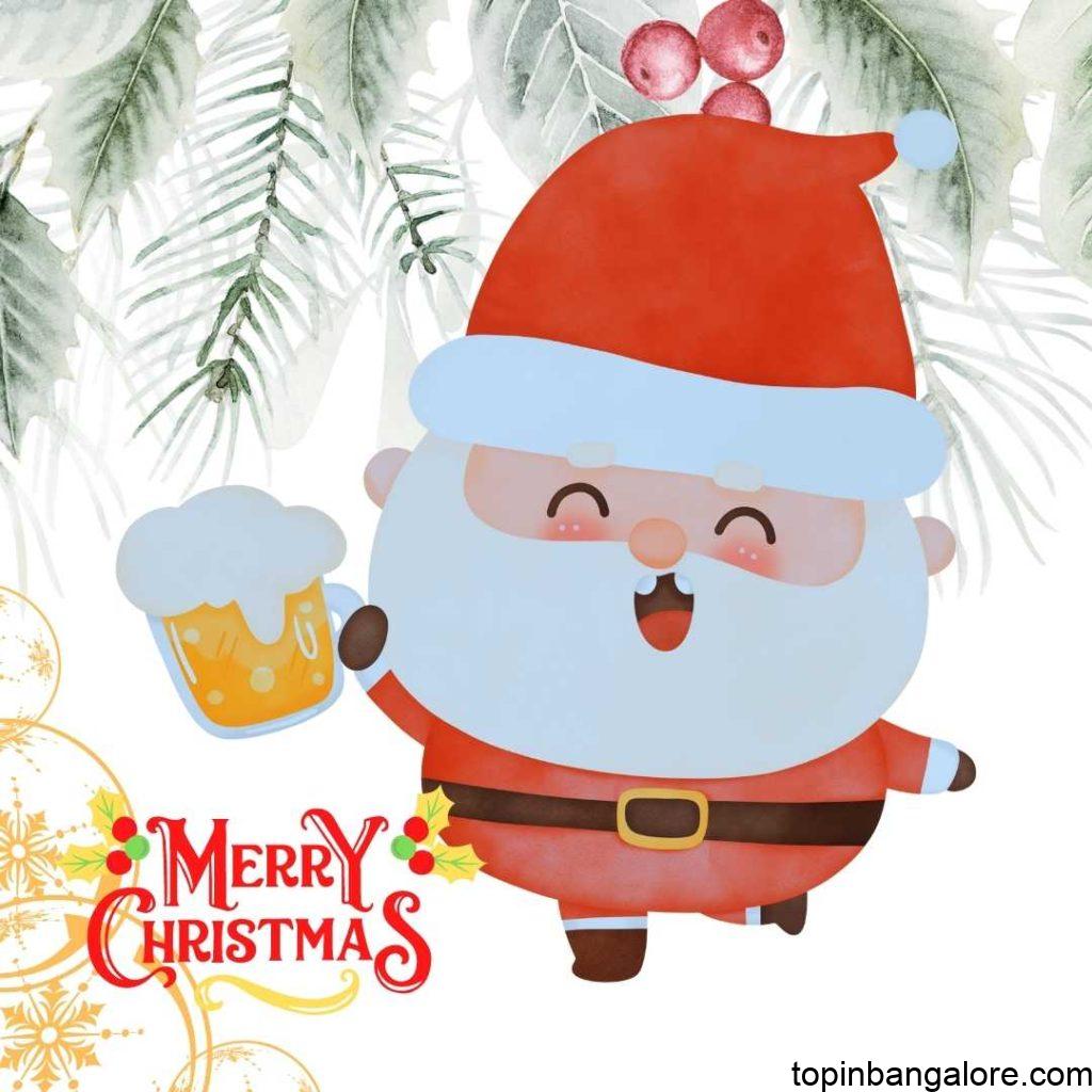 Merry christmas banner with awesome santa gift and cool mind with red cap.